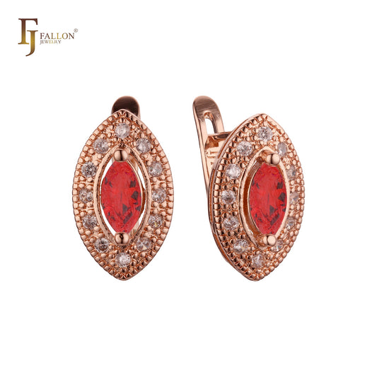 Brincos Halo Marquise em ouro 14K com zircônia cúbica colorida Marquise e ouro rosa