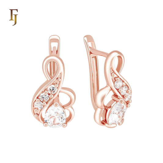 Solitaire teardrop pear shape stone Rose Gold Russian Lock Earrings