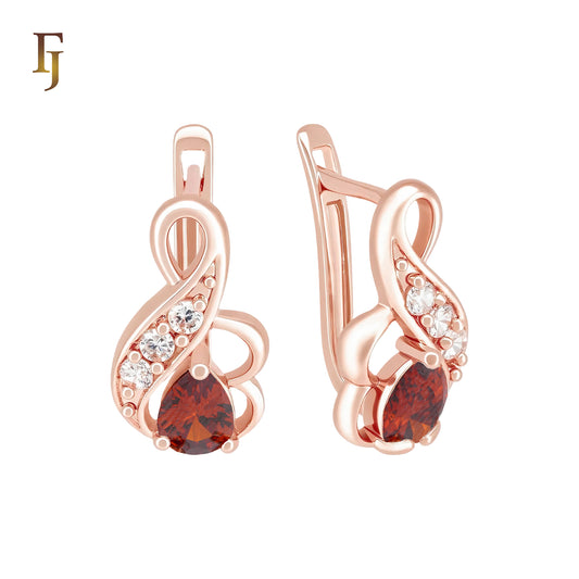 Solitaire teardrop pear shape stone Rose Gold Russian Lock Earrings