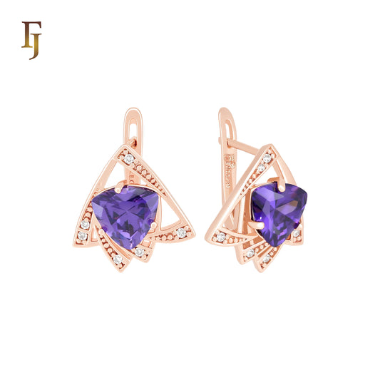 Dancing triangular stone geometric Rose Gold Russian Lock Earrings