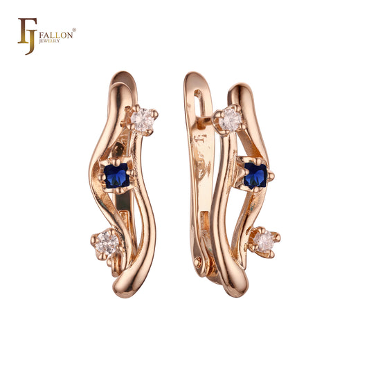 Brincos Cluster CZs Ramos Retorcidos em Ouro Rosa