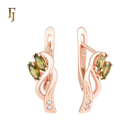 Branch of double Olive Green Rose Gold Russian Lock Earrings