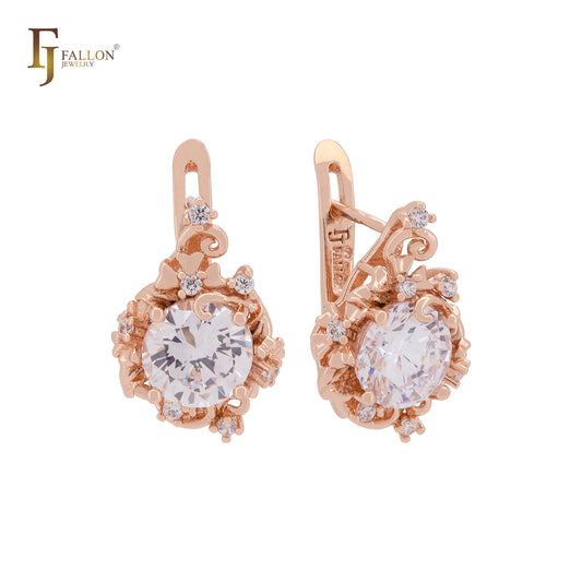 Pendientes solitarios de piedra grande en Oro Rosa, baño de dos colores