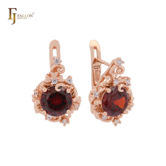 Pendientes solitarios de piedra grande en Oro Rosa, baño de dos colores