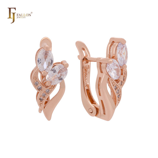 Cluster white CZs Rose Gold double CZ Russian Lock Earrings
