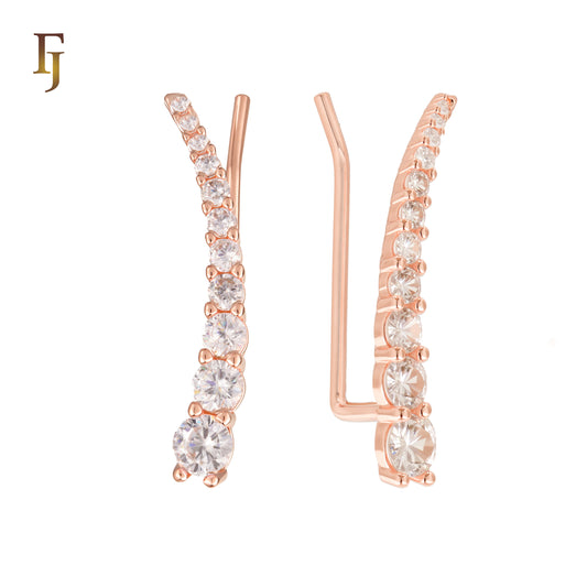 Gold Plated Crawler Earrings – Graduated CZ Ear Climber Curve | Trendy Non-Tarnish Pierced Jewelry by FJ
