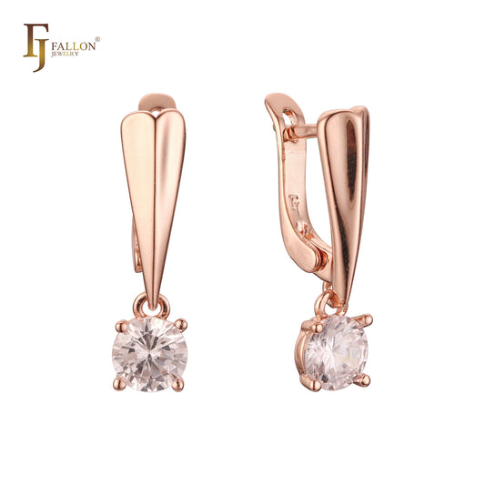 Minimalism white CZ drop Russian Lock Rose Gold Earrings
