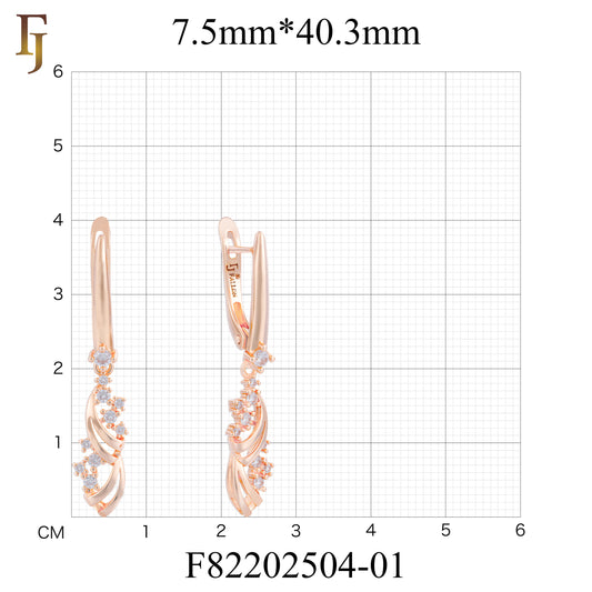 Rose Gold Russian Lock Earrings with Curved Floral CZ Accents – Elegant Dangle Design for Women | FJ Jewelry