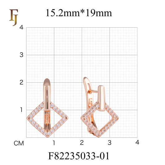 Rose Gold Geometric Square Earrings with Clear CZ – Elegant Minimalist Russian Lock Earrings for Women