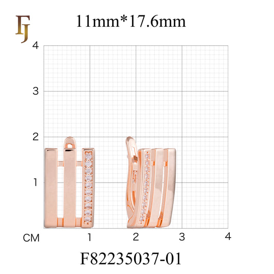 Rose Gold Triple Bar Earrings with Clear CZ – Modern Vertical Russian Lock Earrings for Women