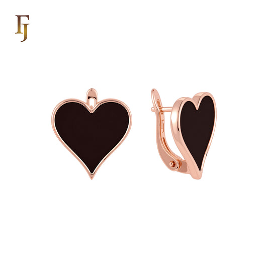 Poker the Heart of Red Rose Gold Russian Lock Earrrings