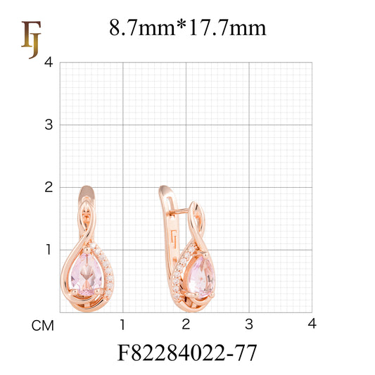 Rose Gold Teardrop Russian Lock Earrings with Pink CZ and Infinity Twist Design