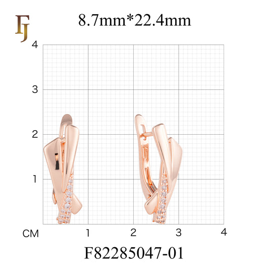 Modern Twist Rose Gold Russian Lock Earrings with White CZ Accents