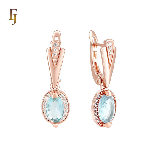Halo giant oval deep apple green CZ with white czs Rose Gold two tone Russian Lock Earrings