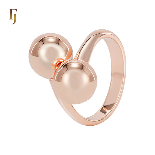 Modern Rose Gold Open Ring with Double Sphere Design – Minimalist Adjustable Fashion Band – FJ Jewelry