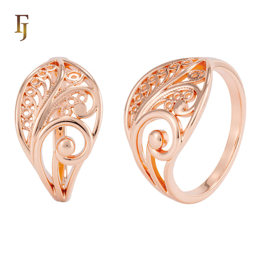 フィリグリーテクスチャーのローズゴールド、ホワイトゴールドのリング