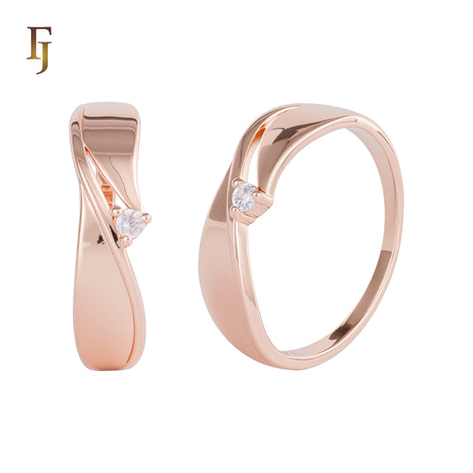 ローズゴールドのソリティア アクア スイング リング、ツートン メッキ カラー