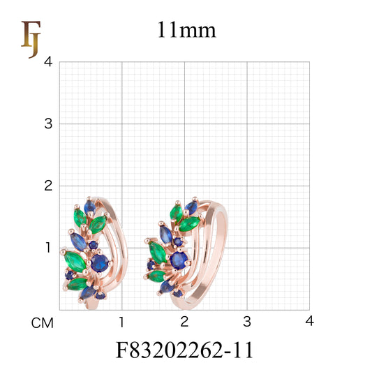 Leaf Cluster Russian Lock Earrings with Green and Blue Stones in Rose Gold Plating – FJ Jewelry