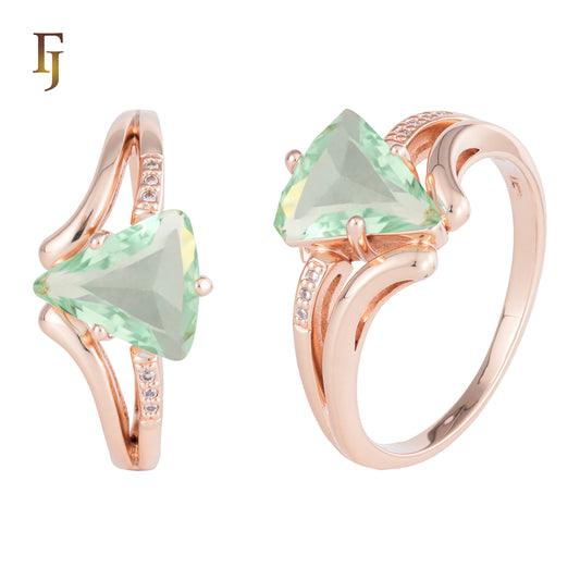 ローズゴールド ツートーン ソリティア トライアングル リング 敷石