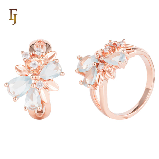 超豪華なローズゴールドの葉クラスターリング、ツートーンメッキカラー