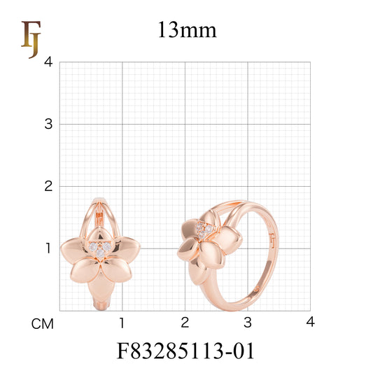 Plumeria Blossom Russian Lock Earrings in Rose Gold with CZ Accents | FJ Jewelry