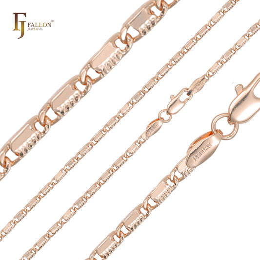 Eslabón de caracol sólido medio martillado Cadenas de oro rosa de oro de 14 quilates
