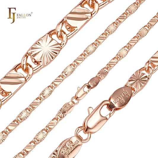 Cadenas alternativas de oro rosa con eslabones de caracol sólidos martillados y rayos de sol