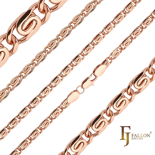 クラシックな丸みを帯びた側面のスネイル リンク、ローズゴールド、ツートン チェーン