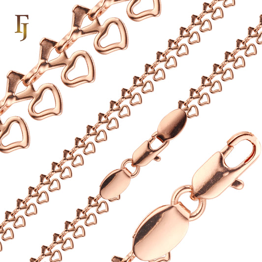 Heart Link Chain Necklace – Romantic Rose Gold Plated Brass Chain for Women with Lobster Clasp