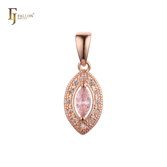 Solitär-Marquise-Halo-CZs-Anhänger aus 14 Karat Gold, Roségold