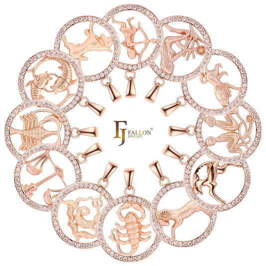 星座系列 Zodiac 玫瑰金双色吊坠 - 密镶方晶锆石