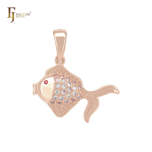 Подвеска в виде рыбы из Красное золото 585 пробы с покрытием из Жёлтое золото 585 пробы