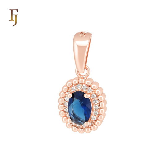 Beaded oval surrounded solitaire stone Rose Gold Solitaire Pendant