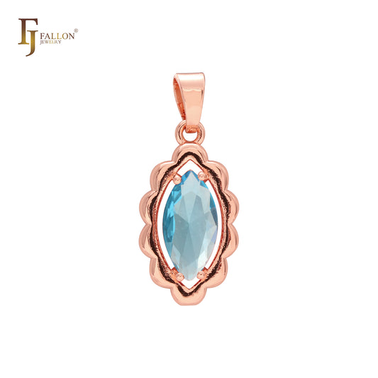 Solitär-Anhänger im Marquise-Stil aus Rot- oder Blau-CZ-Roségold