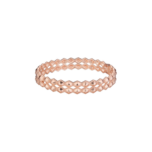 Pulseras de círculos de doble rombo chapados en oro de 14K, colores oro rosa.
