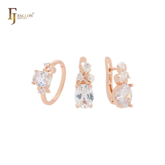 Flora Schmuckset mit Ringen aus Roségold mit ovalem Schliff und rosa Zirkonia-Solitär