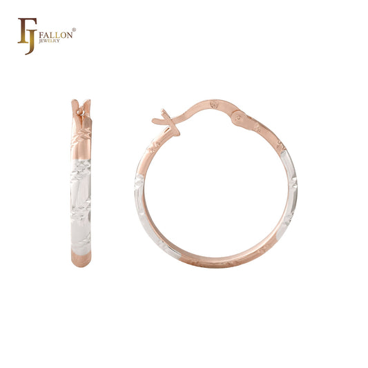 菱形纹理14K金、玫瑰金双色环状耳环