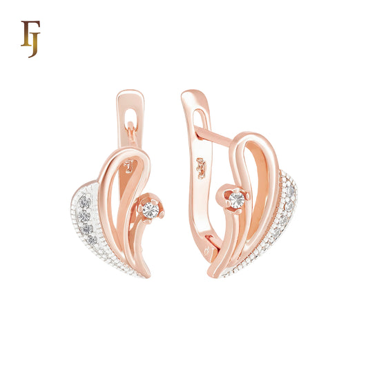 Geometric bubbles of white CZs Rose Gold two tone Russian Lock Earrings