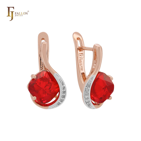 Brincos solitários em ouro 14K, ouro rosa e dois tons