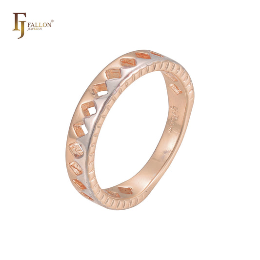 Nueva banda de boda de rombos anillos de dos tonos de oro de 14 quilates