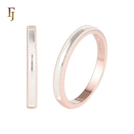 Anillo de bodas en oro rosa de 14 quilates, anillos bicolor.