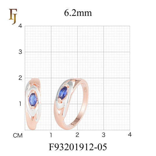 ローズゴールド ツートン ソリティア マーキス ブルー リング