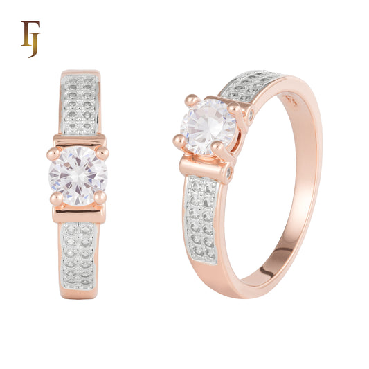 ローズゴールド ツートーン ソリティア リング 敷石