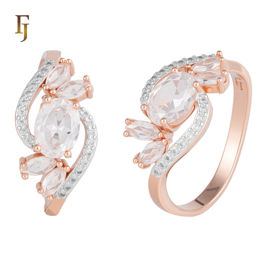 Elegant Cluster Rose Gold Ring with Oval and Marquise CZ – Luxury Design by FJ