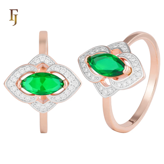 Двухцветные кольца-солитеры Marquise из Красное золото 585 пробы с изумрудным камнем