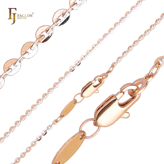 Hollow Disc cable rolo fancy link chains plated in 14K Gold, Rose Gold, White Gold