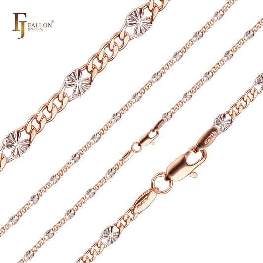 Цепи Figaro с коваными звеньями в виде солнечных лучей и двухцветным покрытием из розового золота