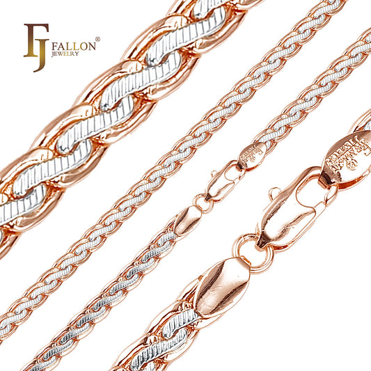 Spiga link center tire hammered chains plated in Rose Gold, two tone