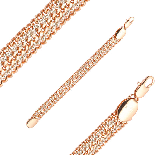 Three way link Cuban chains plated in 14K Gold, Rose Gold two tone
