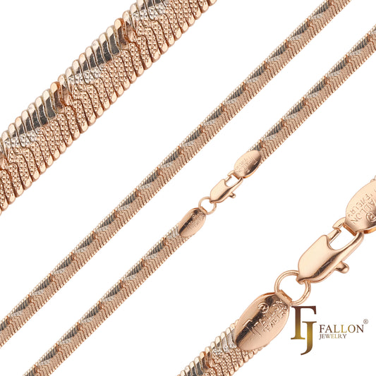 {カスタマイズ} 14K ゴールド、ローズゴールド、ツートーンメッキのフラット スネーク チェーン